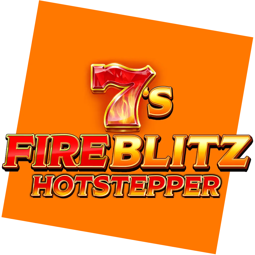 Text logo on an orange, tilted square background that says 7s FIREBLITZ HOTSTEPPER in bold, fiery letters. The number 7 is red with a flame design.