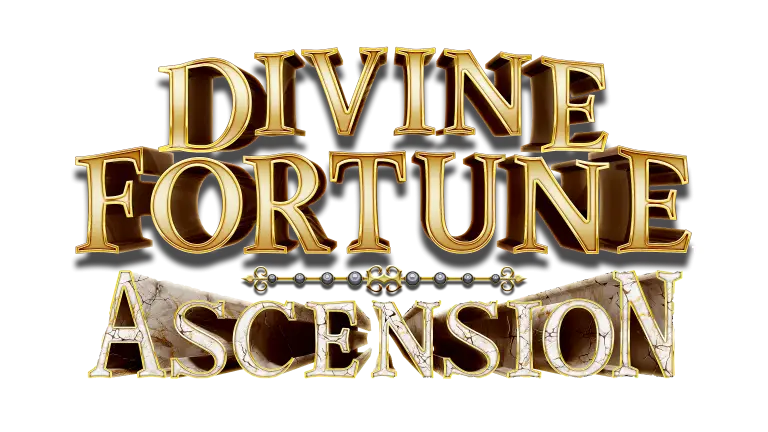 The image shows the words Divine Fortune Ascension in bold, gold, and marble-like letters with an ornate, decorative style, capturing the elegance of the Divine Fortune Class 3 Ascension Game.