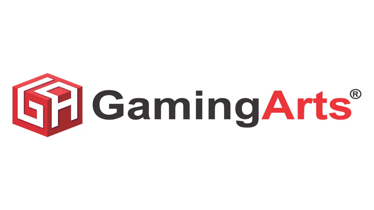 Gaming Arts logo with a red 3D cube featuring white GA letters on the left, and the words GamingArts in black and red text to the right.