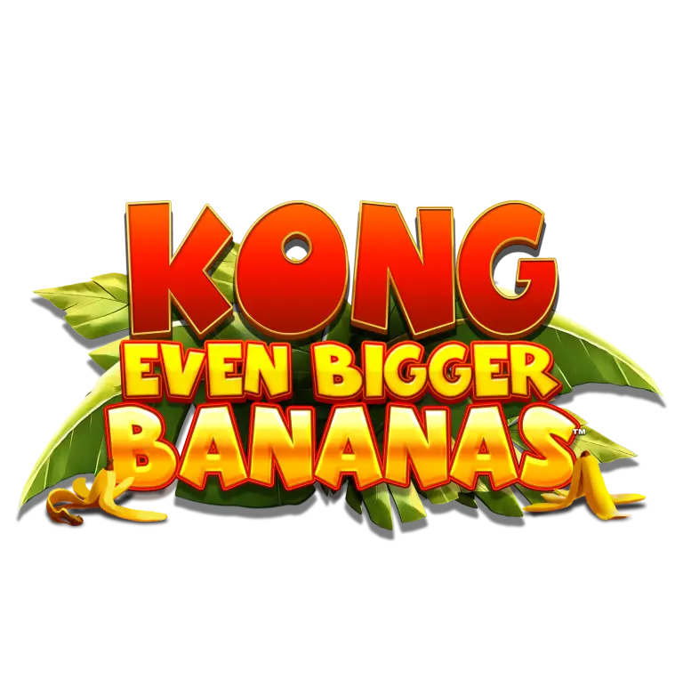 Bold, colorful text reads KONG EVEN BIGGER BANANAS over green leaves, with cartoon banana peels and slices at the bottom. The design has a playful, jungle-themed style.