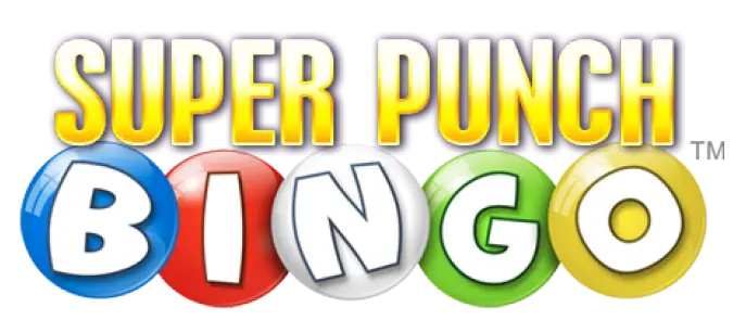 Logo with bold yellow text SUPER PUNCH above colorful balls spelling BINGO in white letters on red, blue, yellow, green, and orange backgrounds.